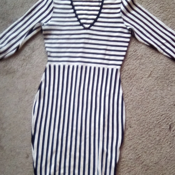 H & M Women Strips V Neck Formal Office Church Work party Boho Dance Dress - Picture 4 of 11